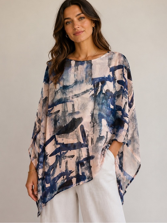 bryn Walker Tops - Bryn Walker Blue and bream Abstract Sheer Tunic S